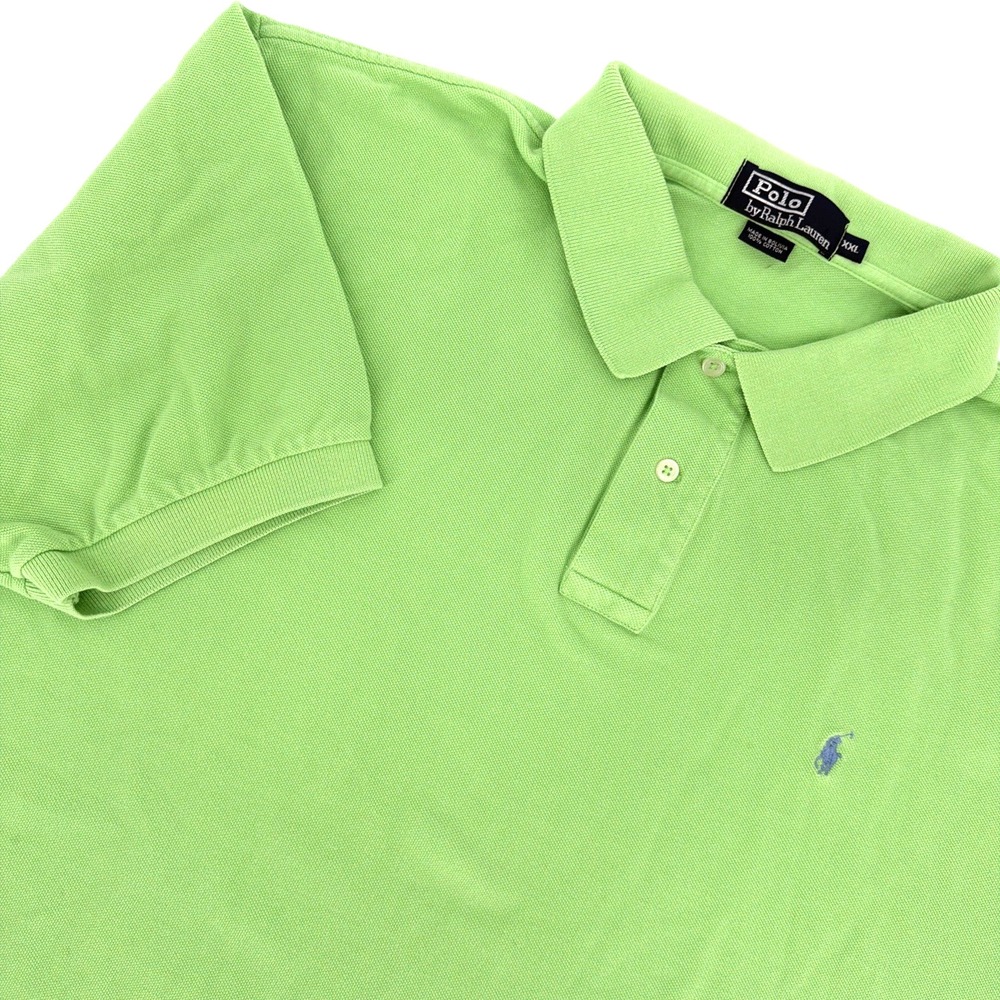 Vintage 90s Polo Ralph Lauren Lime Green Piqué Mesh Polo Shirt - Size XXL